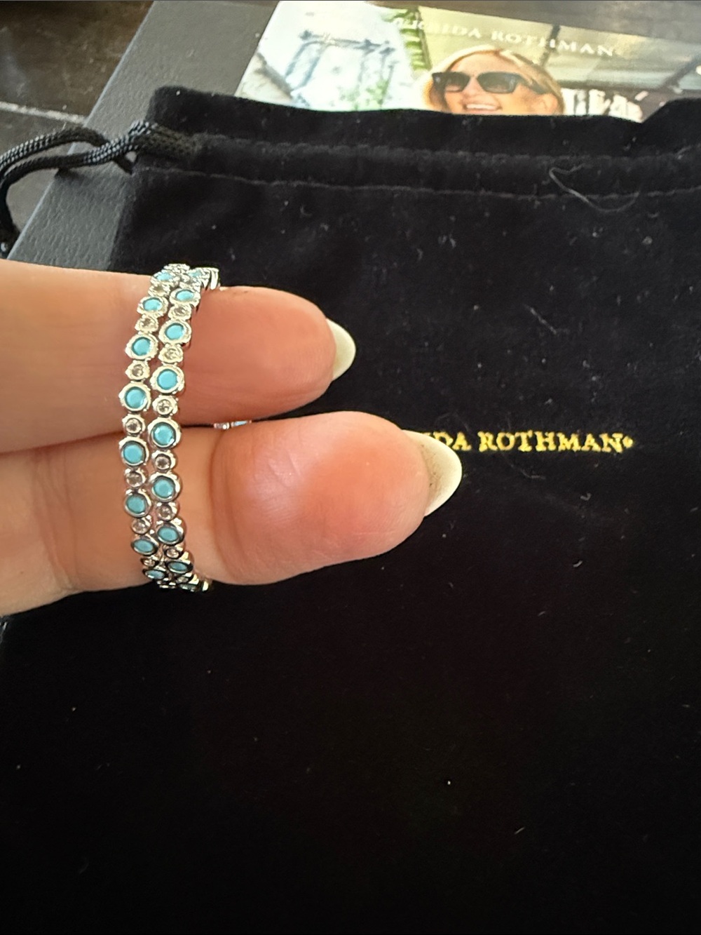 Freida Rothman Turquoise Hoop Inside/Out Earrings